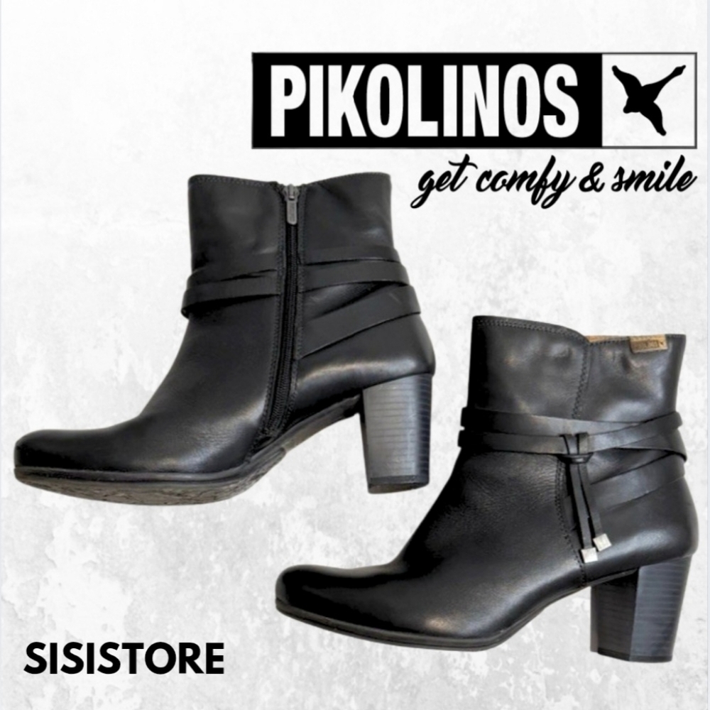 Pikolinos Womens Heeled Black Leather Western Slouch Zip Ankle Boots Sz US 8.5-9